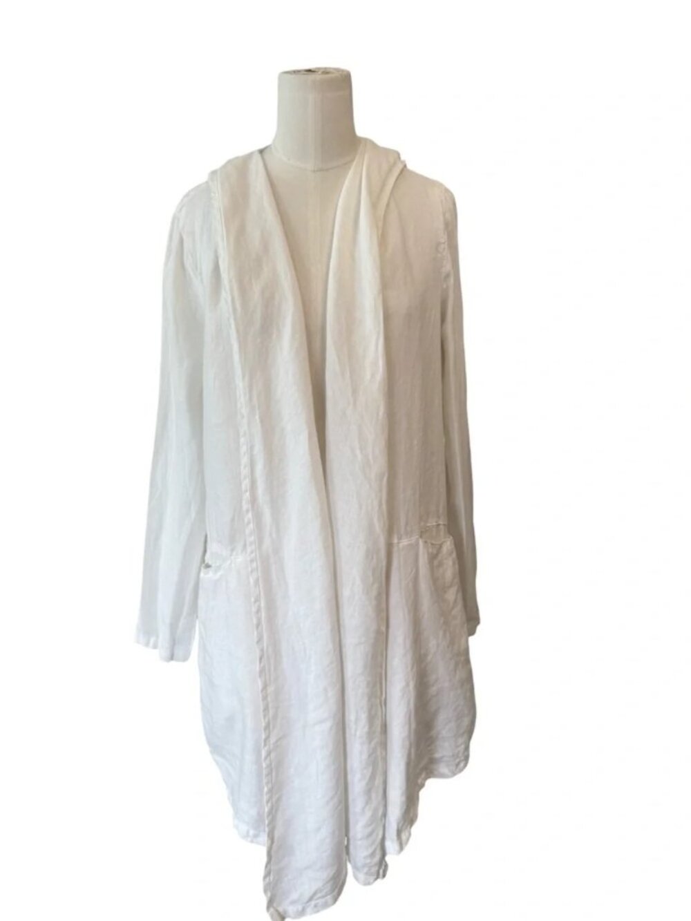 Click by Color Me Cotton White 100% Linen Hooded Open Front Cardigan Jacket XS - Picture 6 of 8